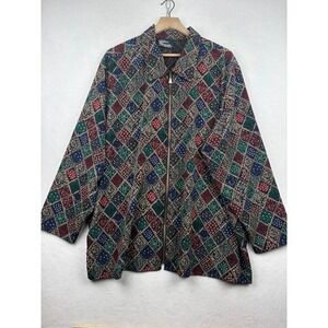 Silver Threads Patchwork Jacket Womens 3XL Zip Front Made in‎ USA